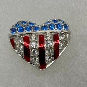 Swarovski Crystal Brave Heart Lapel Pin, Blue and Clear Crystals With Red Enamel